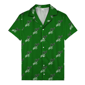 hand-drawn calligraphic script logo repeat black white hawaiian shirt for men