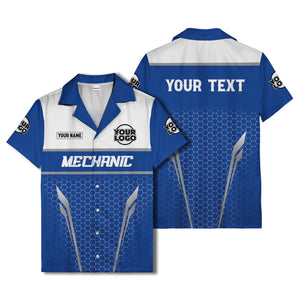 hexagon mechanic logo grid hawaiian shirt for automotive pros