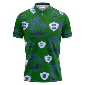 island oasis palm trees & shield logos navy blue tropical polo shirt