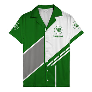 monochrome diagonal stripes & custom logo modern hawaiian shirt