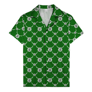 monochrome interlocking circles & logo repeat pattern hawaiian shirt for men