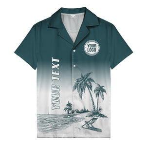 monochrome island scene palm trees & beach chair hawaiian shirt