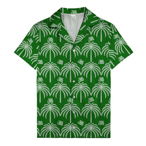 monochrome palm tree & custom logo repeat hawaiian shirt for men