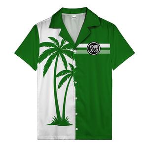 monochrome palm tree silhouette & stripe hawaiian shirt for men