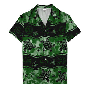 monochrome sea turtles & starfish repeat pattern hawaiian shirt for men