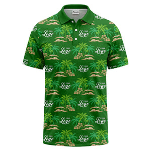 palm trees island scene repeat graphic polo shirt for men