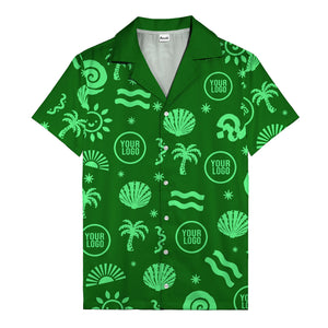 silver palm trees seashells sun waves vintage cartoon hawaiian shirt