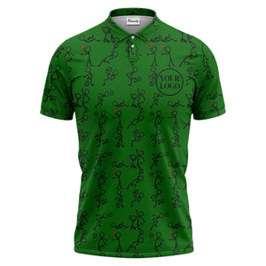 stick figure soccer players & balls cartoon polo shirt for men