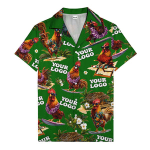 surfing roosters riding waves aloha hawaiian shirt with surfboards