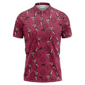 vintage hula dancers & palm trees black hawaiian polo shirt for men