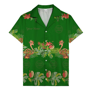 watercolor flamingo palm tropical flowers black hawaiian shirt