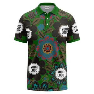 watercolor floral burst and olive leaves polo shirt for men