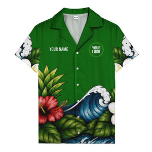 watercolor ocean waves hibiscus blooms palm leaf hawaiian shirt for men