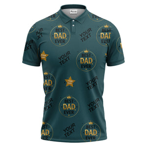 best dad ever crown & stars repeat pattern black gold polo shirt
