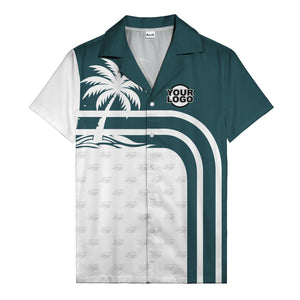 black and white palm trees curved stripes hawaiian shirt
