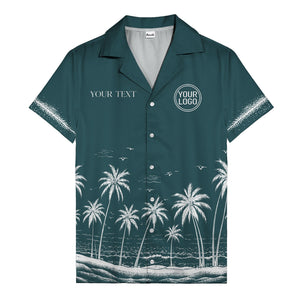 black and white palm trees & seagulls coastal scene hawaiian shirt