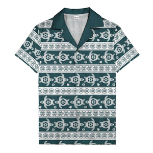 black sea turtles & white floral repeat hawaiian shirt for men