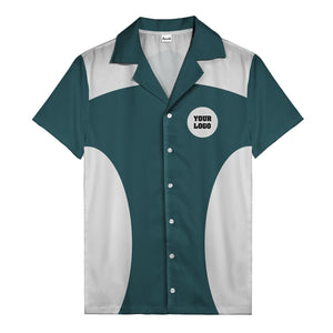 black silver geometric bowling hawaiian shirt with custom logo patch
