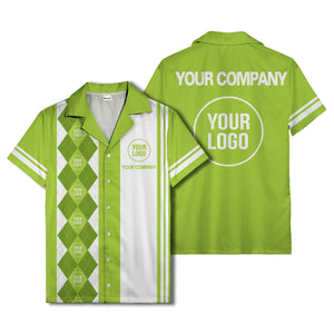black white argyle stripes & custom logos golf hawaiian shirt
