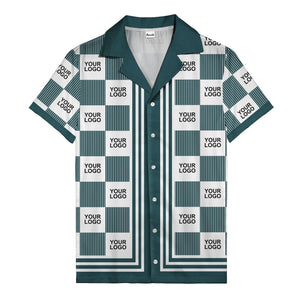 black white checkerboard barcode logo customizable hawaiian shirt