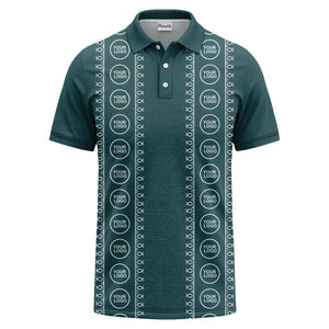 black white fish symbol repeat pattern golf polo shirt