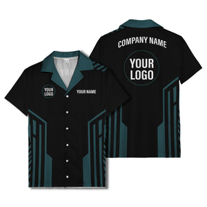 black white geometric stripe personalized logo circle hawaiian shirt