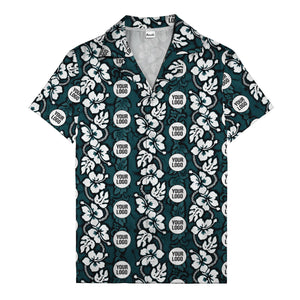 black & white hibiscus monstera custom logo hawaiian shirt for men