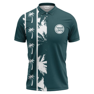black white palm tree silhouette vertical stripe polo shirt for men