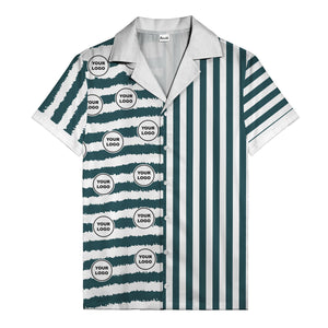 bold black-white stripe & circular logo hawaiian shirt