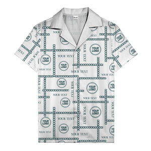 chain link grid custom logo text monochrome black white hawaiian shirt