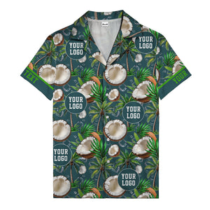 coconut palms & ice cubes on black beach photo hawaiian shirt for men