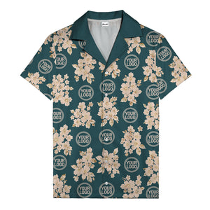 cream floral bouquets & gold circular logos watercolor hawaiian shirt