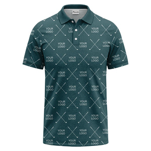 crossed golf clubs & logo repeat graphic polo shirt for men