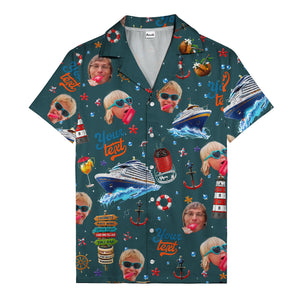 cruise ship faces & cocktail signs cartoon hawaiian shirt