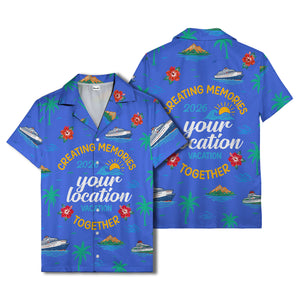 cruise ship & palm fronds watercolor vacation memories hawaiian shirt