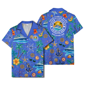 cruise ship palm trees starfish watercolor hawaiian shirt