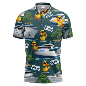 cruise ship & sunglasses ducks cartoon islands polo shirt for men