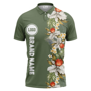 custom color tropical floral polo shirt | orchid & plumeria exotic all-over print