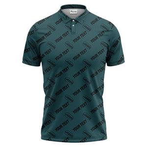 custom logo & monogram text repeat pattern black polo shirt for men