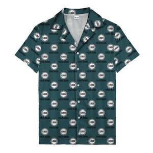 custom logo & name repeat pattern black hawaiian shirt for men