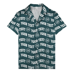 custom logo & repeat text black hawaiian shirt for men