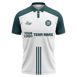 custom logo & team text white black sports jersey polo shirt for men