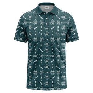 custom logo & text repeat all over print polo shirt