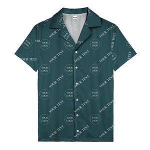 custom logo & text repeat black hawaiian shirt for personalized branding