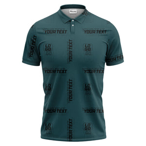 custom logo & text repeat pattern black polo shirt for men