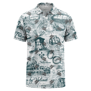 eiffel tower & airship sketched landmark polo shirt for men