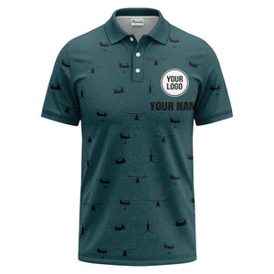 helicopter silhouette repeat pattern custom logo men's aviation polo shirt