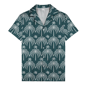monochrome palm tree & custom logo repeat hawaiian shirt for men