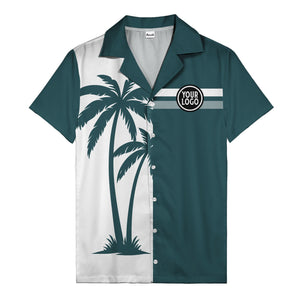monochrome palm tree silhouette & stripe hawaiian shirt for men