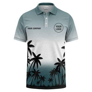 monochrome palm trees ombre gradient sky polo shirt for men